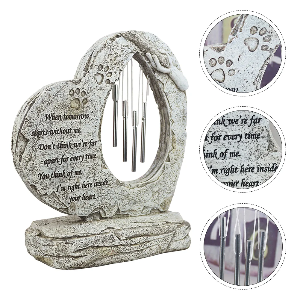

Cat Memorial Stone Grave Tombstone Backyard Remembrance Memorial Marker Grave Plaque with Wind Chimes Embellishment Loss of