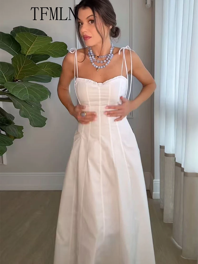 TFMLN 2025 Elegant Women Tierred Strap Long Dresses Summer Sweetheart Collar Sleeveless Party Dress Sexy Slim Date Night Dress