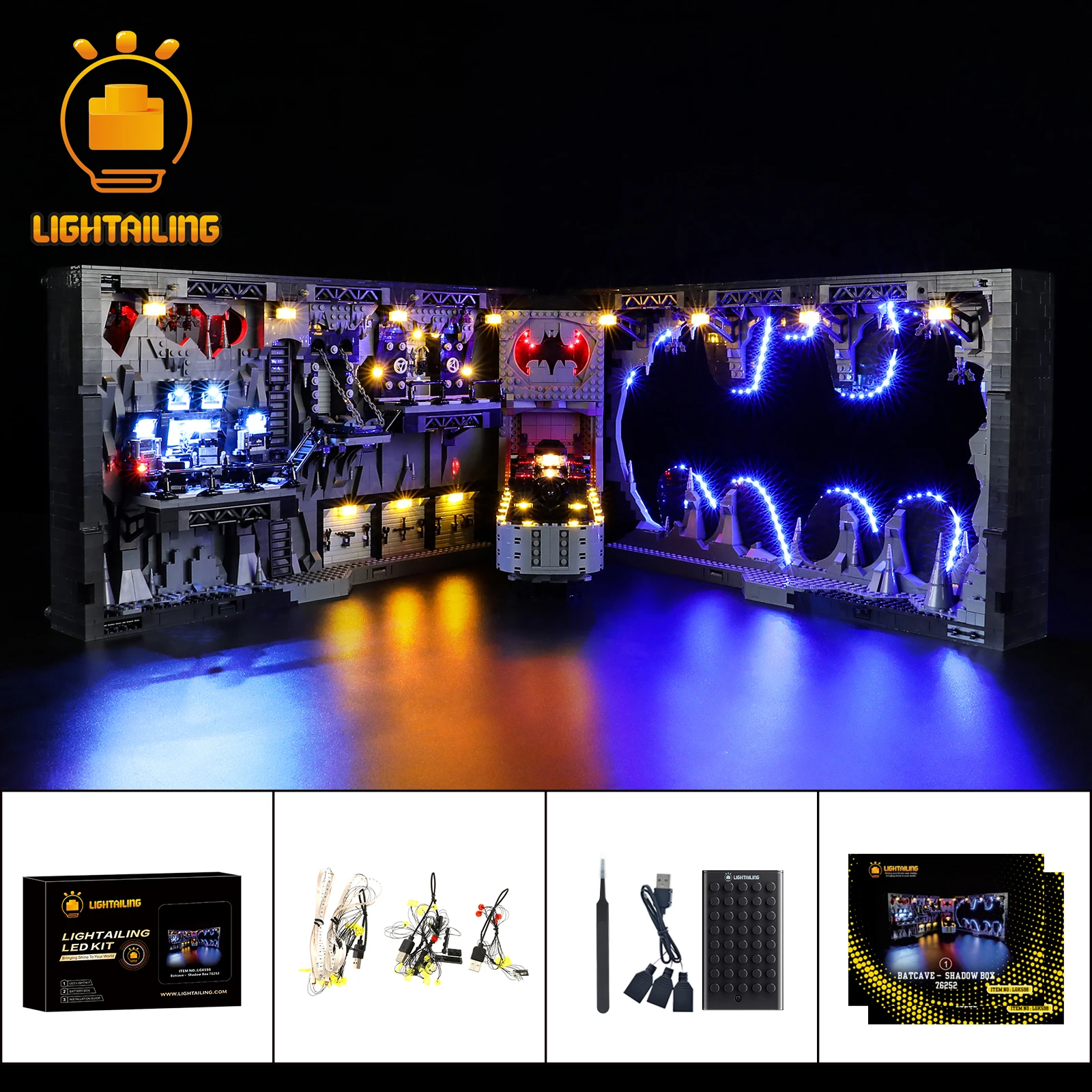 Kit de luz LED para crianças, Building Block Set, Shadow Box, Brinquedos não incluem o modelo, 76252