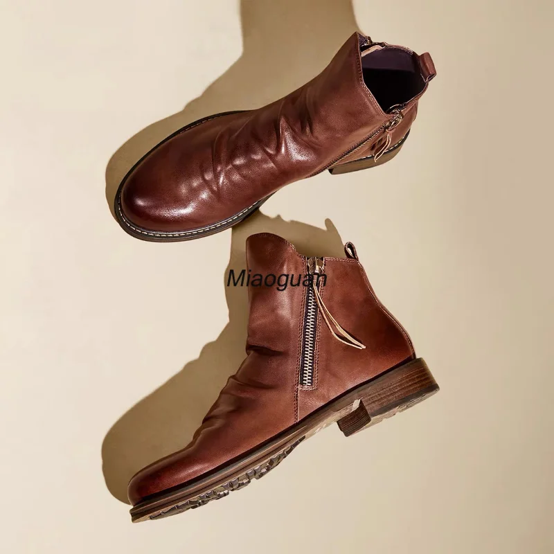 Men's Boots Fashion Chelsea Boots Leather Ankle Double Side Zipper Non-slip Shoes for Men Platform Zapatos De Hombre