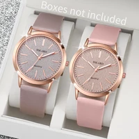 2 pièces/ensemble montres pour femmes mode cadran mat bracelet en cuir analogique montre à Quartz ensemble (sans boîte) 1