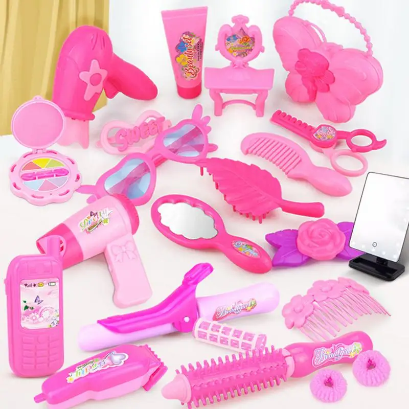 Pretend Play Kid Make Up Toys 25/32PCS Pink Makeup Set Princess Hairdressing Simulation Toy for Girls Dressing Cosmetic
