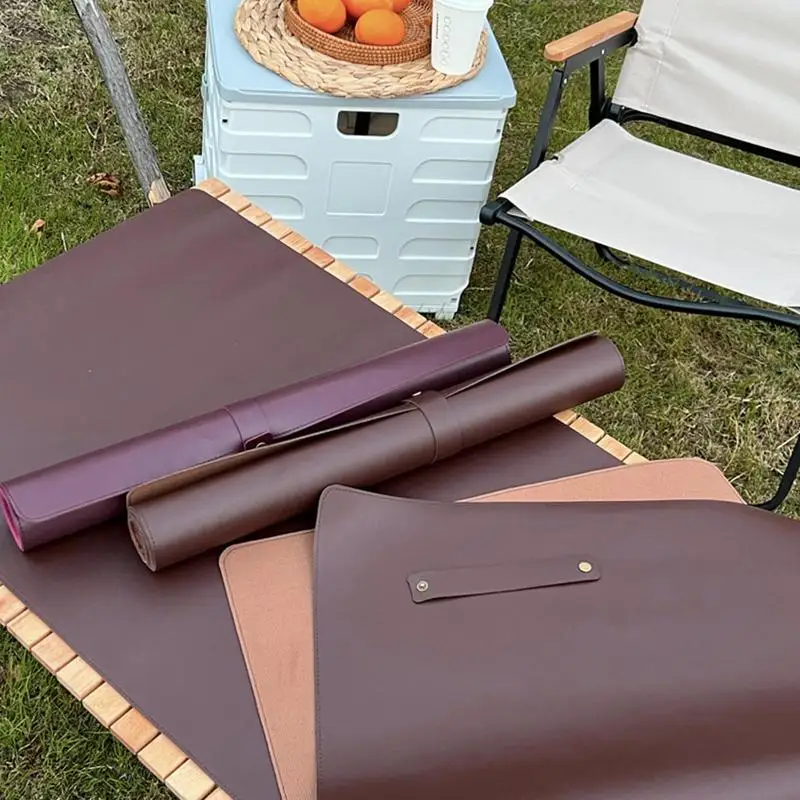 Non-slip Waterproof Oil-Proof Picnic BBQ Table Mat Outdoor Camping Traveling PU Leather Table Pads Foldable Washable Placemat 2
