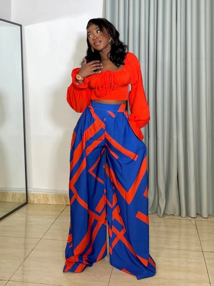 Wmstar Set Women Wholesale A Fashionable Casual Comfortable Twopiece Long Sleeved Top Paired with Loose Printed Wide Leg Pants