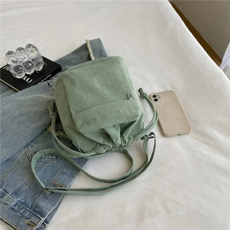 Korean Style Women's Shoulder Bag Drawstring Bucket Bag Casual Crossbody