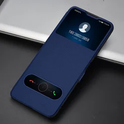 Luxury View Window PU Leather Flip Case with Shockproof Stand - Honor Magic7 Pro (Blue)