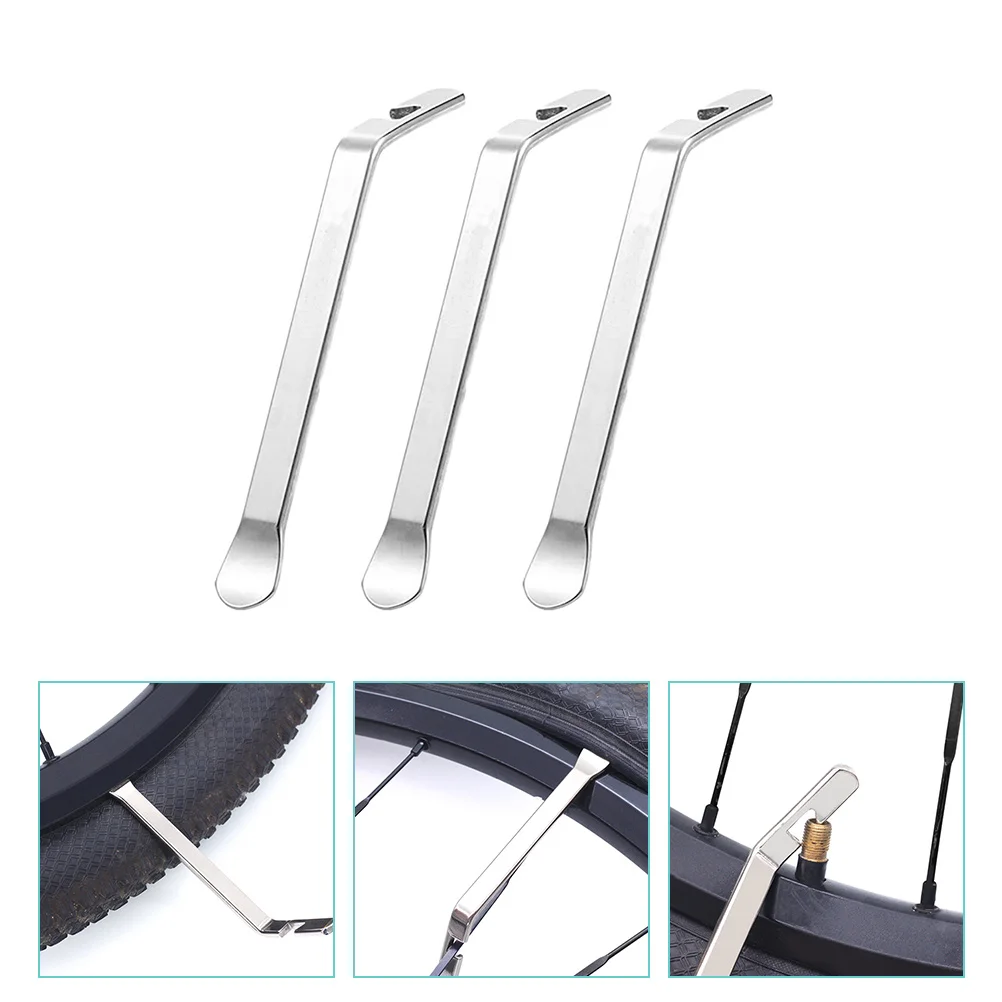 

3 Pcs Bicycle Tire Stick Bike Spoons Repair Supplies Kit Stainless Steel Levers Detach Hook Style Pry