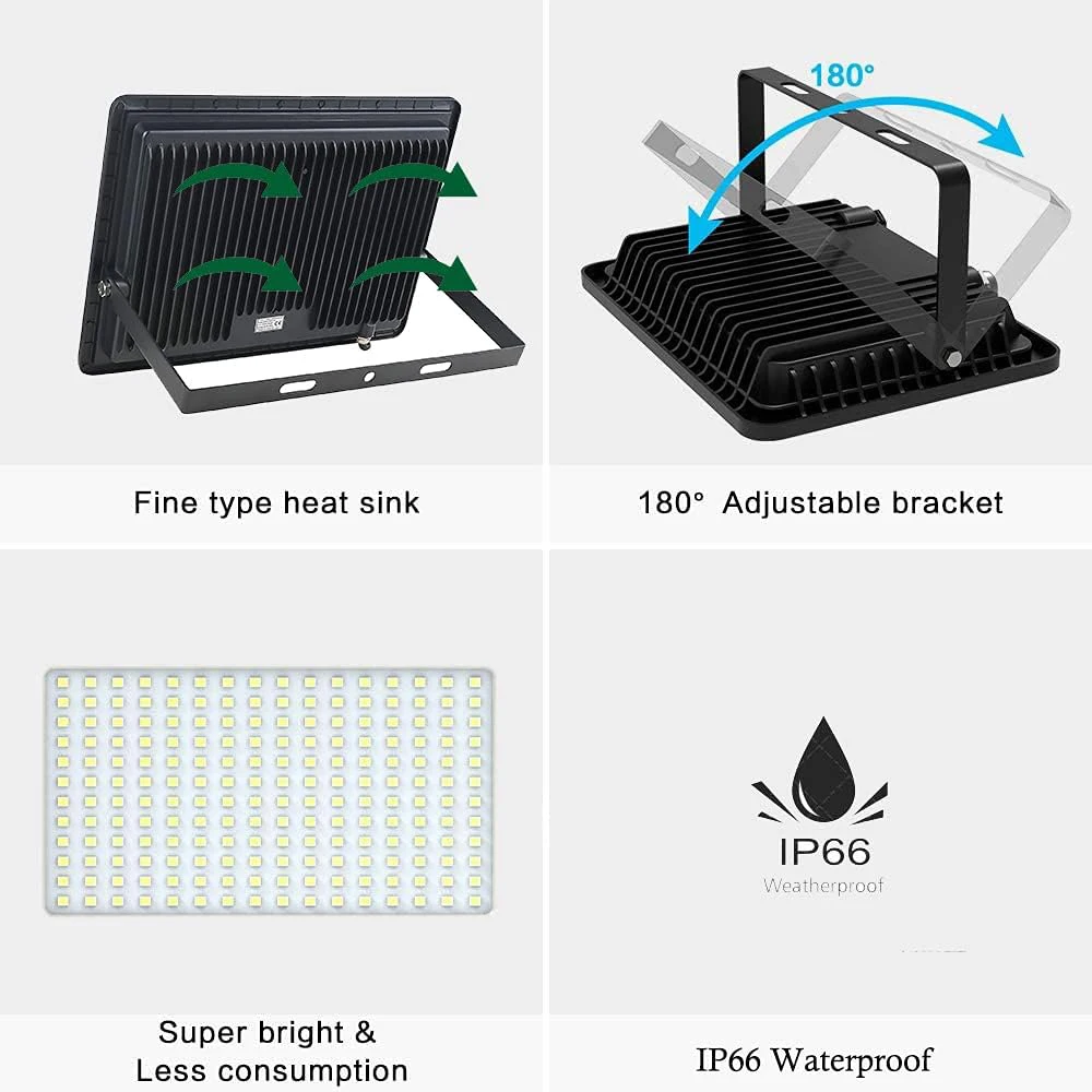 200W LED Floodlight 100W 150W Outdoor Spotlight Tempered Glass Flood Lights IP66 Waterproof LED Projector 300W work Light 220V