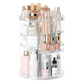 Organizer per trucco rotante, vetrina per cosmetici con vassoio per profumo portaspazzole, carosello portaoggetti per piano di lavoro del bagno Vanity 1