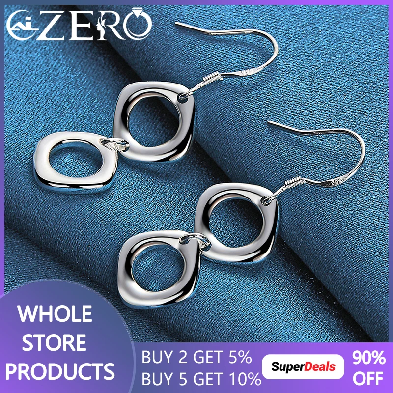 

High Quality 925 Sterling Silver Round Square Drop Earrings For Woman Fashion Wedding Engagement Charm Jewelry Christmas Gifts