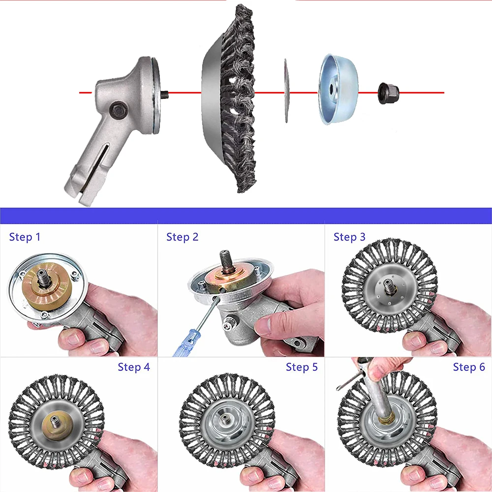 6/8 Inch Weed Brush Cutter Head Lawn Mower Universal Grass Trimmer Head Steel Wire Wheel Brush Disc Garden Trimmer Heads