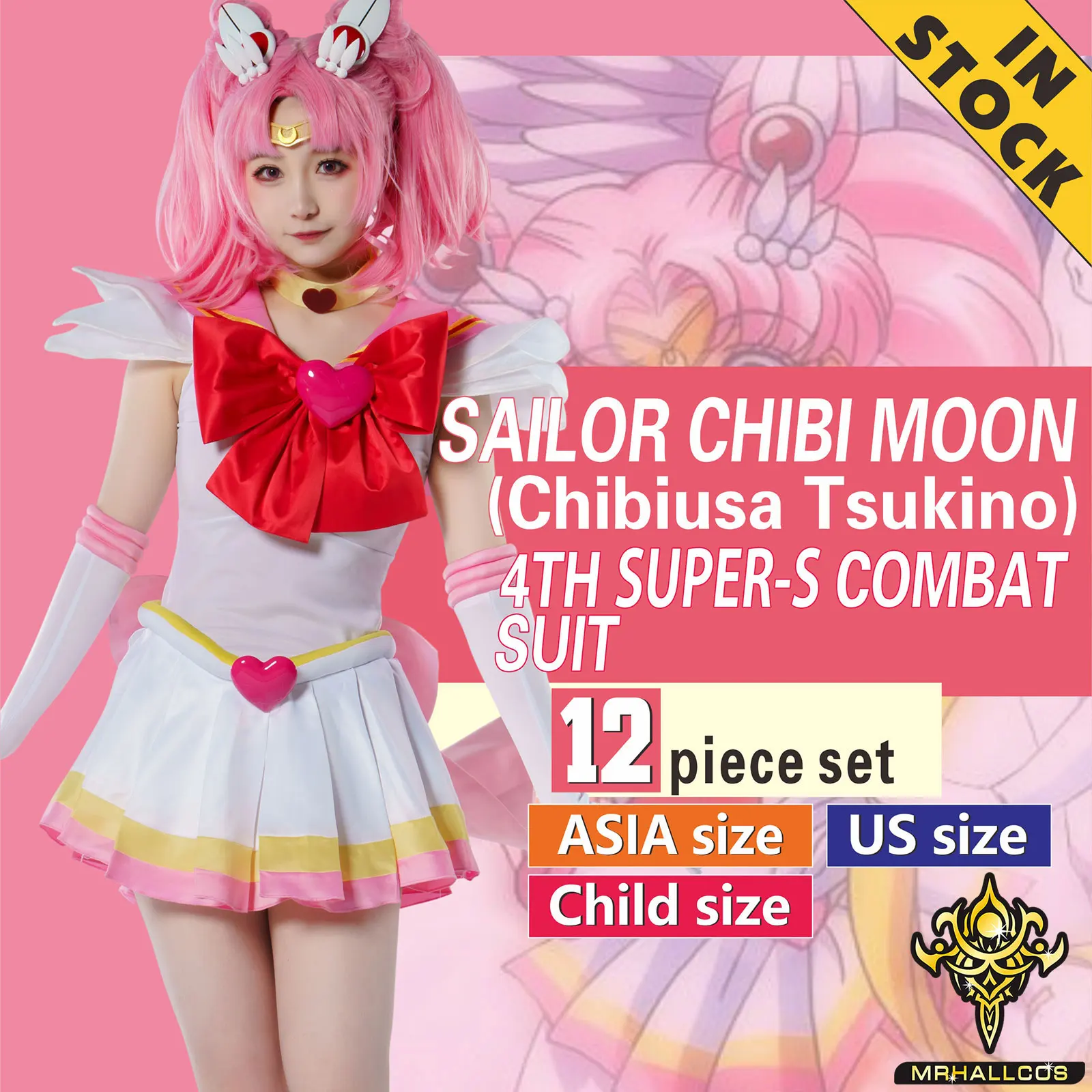 Sailor Moon SuperS Cosplay Costume Sailor Chibi Moon Tsukino Chibiusa Pink Socks 