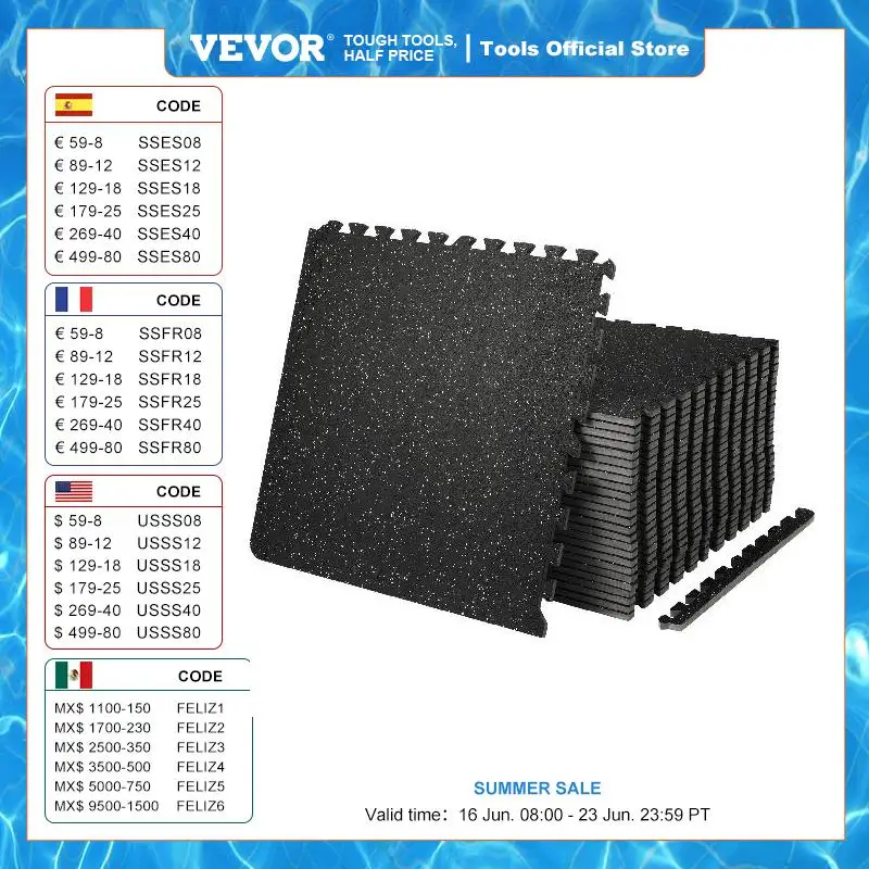 

VEVOR 25/12/6 PCS 1/2 inch Thick Gym Floor Mats EVA Foam & Rubber Top Interlocking Workout Floor Mats Waterproof Exercise Mats