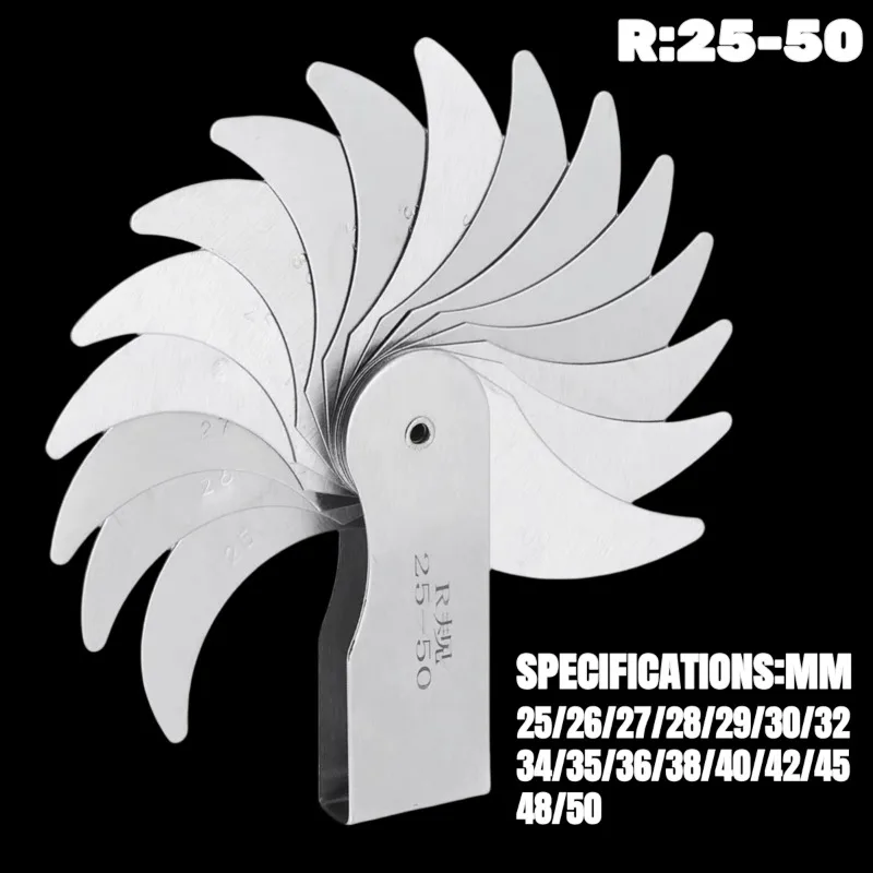 R25-50MM Radius Gauge 16 Blade Stainless Steel for Checking Thread Pitch
