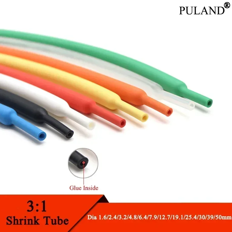 Heat Shrink Tube 1/3/5M 3:1 dia 1.6/2.4/3.2/4.8/6.4/7.9/9.5/12.7/15.4/19.1/25.4/30/39/50mm With Glue Double Wall Tube