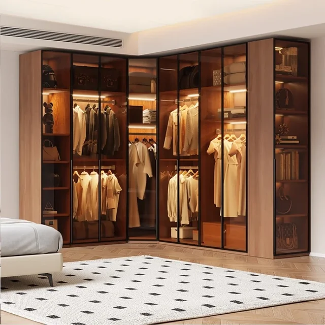 Modern glass wardrobe bedroom household combination storagecabinet L-shaped corner cloakroom closet Furniture forclothes Luxury 6 Modern glass wardrobe bedroom household combination storagecabinet L-shaped corner cloakroom closet Furniture forclothes Luxury 6