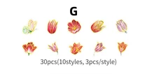  30pcs/pack PET Material Bronzing Sticker Plant Flower Pattern DIY Scrapbook Sticker Journal Stationery Stickers Decorative Album 