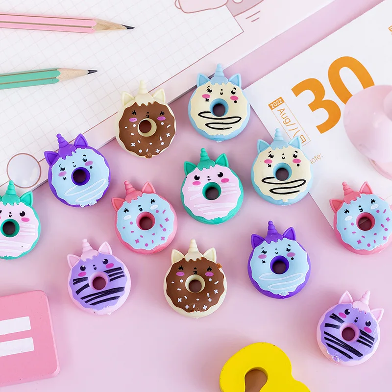 1 Pcs Cute Kawaii Unicorn Donut Rubber Eraser Creative Erasers School Supplies Stationery Kids Students Cool Prizes