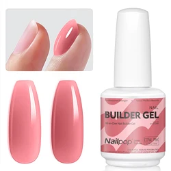 Nailpop 15ml Builder Gel: Enhanced Nail Strengthener & Extension Polish - Soak Off UV Gel Rhinestone Glue in 4 Vibrant Colors (BG - CORAL PINK)