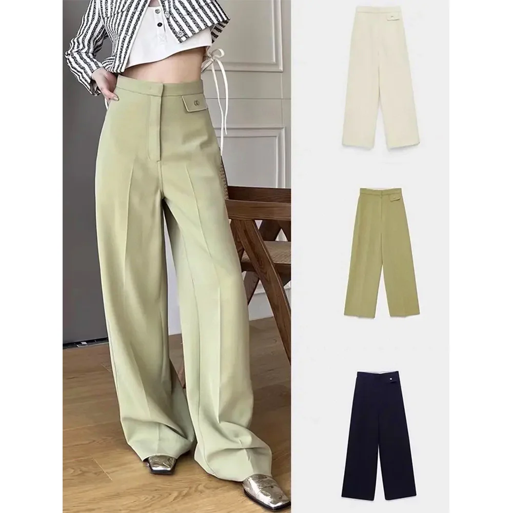 

High quality! 24 spring and summer new suit wide-legged trousers draped with four-colour straight acetate casual trousers