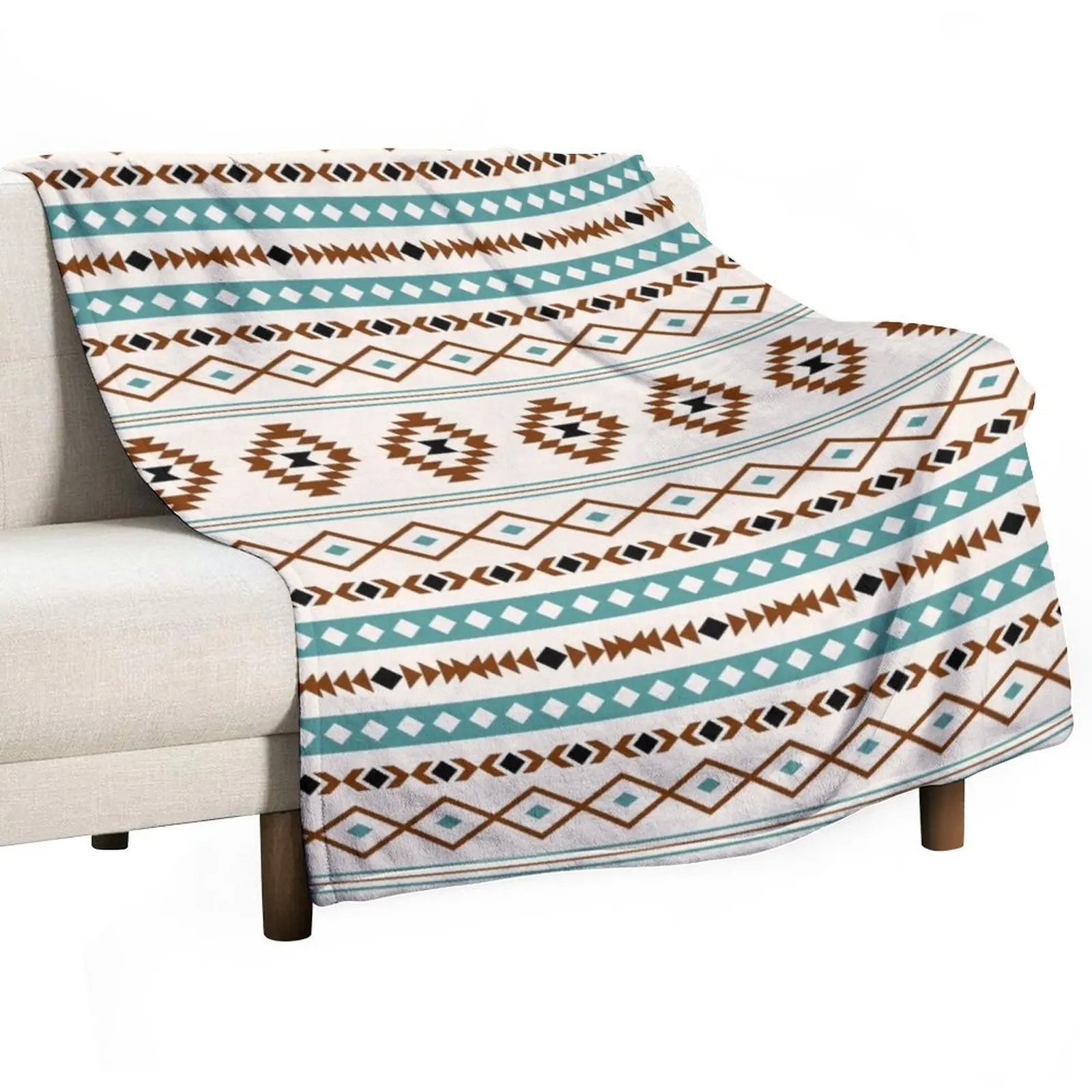 

Aztec Teal Terracotta Black Cream Mixed Pattern Throw Blanket anime Large Blankets