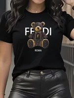 summer Graphic T-Shirt Short Sleeve Crew Neck with Soft Comfortable Spring Women's Light Blue Casual Teddy Bear - Image 5