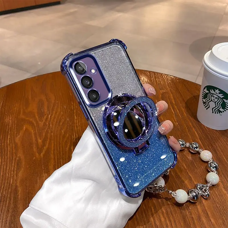 Luxury Plating Glitter Mirror Phone Case with Chain Holder