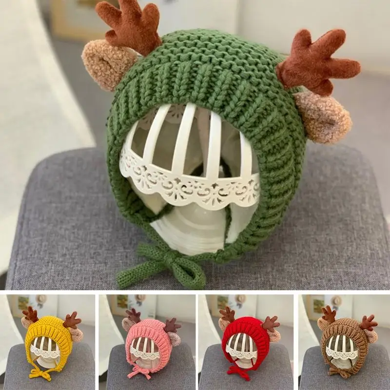 Beanie Hat Reindeer Antlers Ears Outdoor Earflap Trapper for Kids Baby F0S4