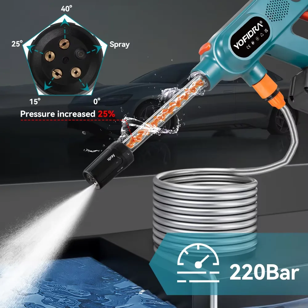 220Bar Brushless High Pressure Washer 5 IN 1 Cordless Efficient 3 Gears Car Washing Garden Water Gun 18V-21V Battery high pressure washer