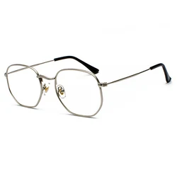 Chic Metal Polygon Mirror Lens Unisex Sunglasses with UV400 Protection (Silver-Clear)