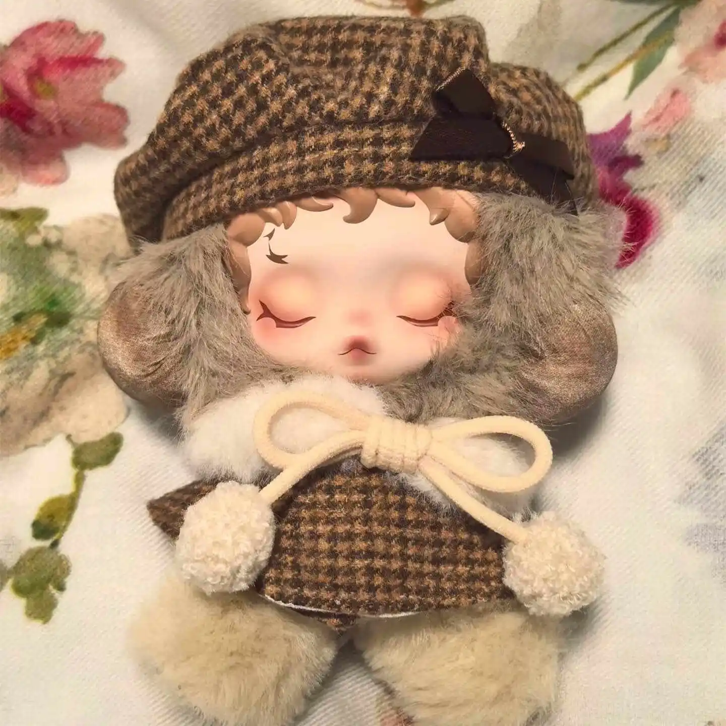 For Skullpanda For Labubu Classic Grid Style Dress Cloak Set Beret