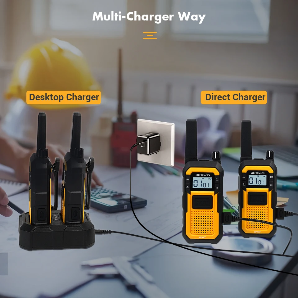 Retevis RB648 Heavy Duty Walkie Talkie IP67 Waterproof USB Type C Charger Dual PTT VOX PMR446/FRS Two Way Radio for Construction 3