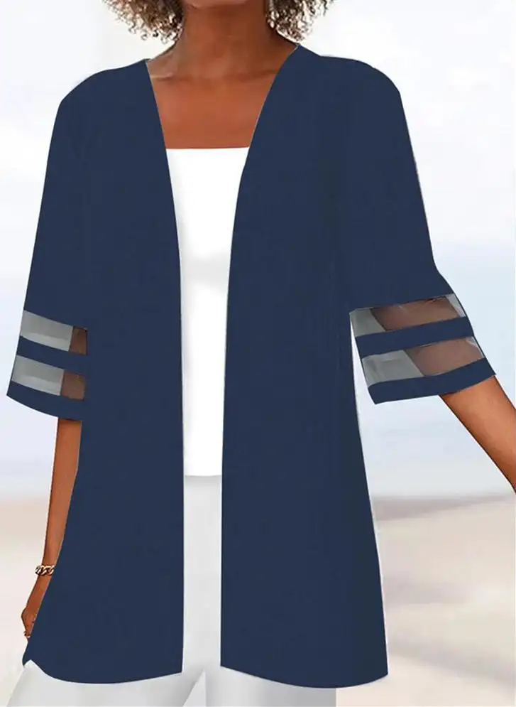 

Plus Size Women Half Sleeve Scoop Neck Solid Two-Pieced Tops