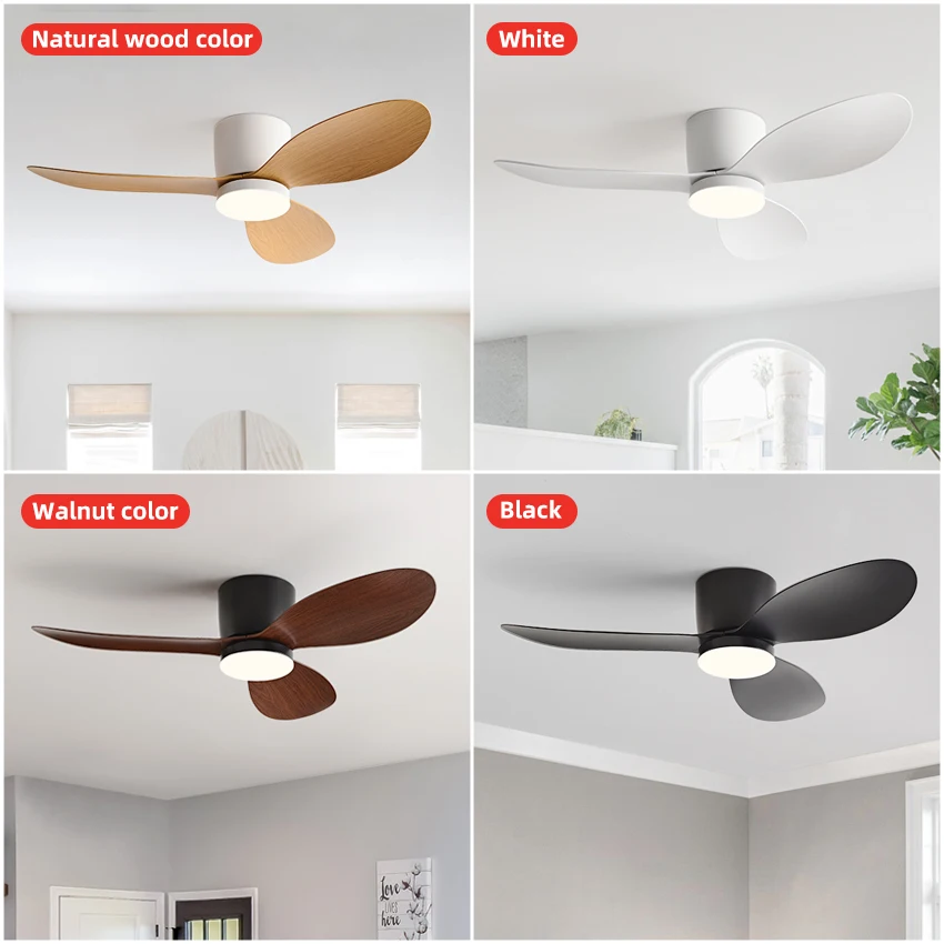 Modern Ceiling Fan w/Light 6-Speed DC Motor Remote 3-Color Dimmable 18W 36/42 Inch for Bedroom/Living Room