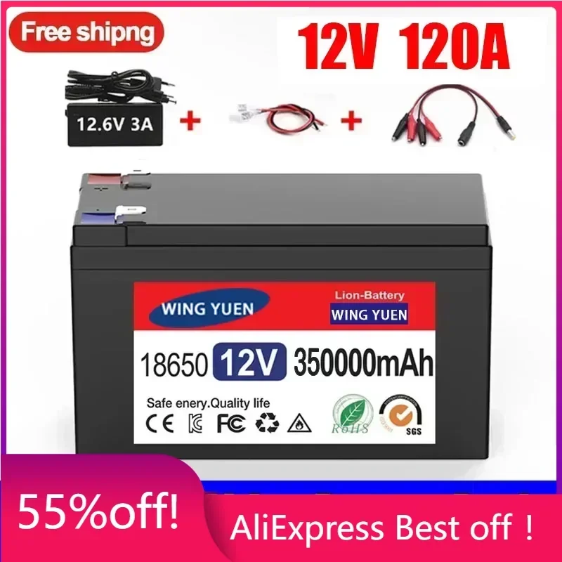 

2023 Upgraded 12V 120Ah 18650 lithium battery Built-in BMS pack Rechargeable battery for solar energy electric vehicle battery