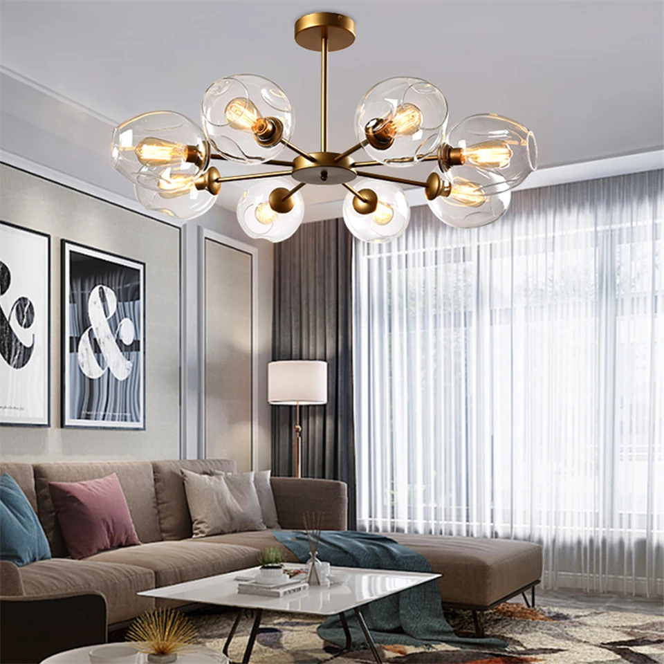 

Современные Люстры E27 для внутреннего зала, Подвесная лампа в стиле пост-модерн для гостиной, ресторана, коридора, железная декоративная стеклянная подвеска в стиле индастриал