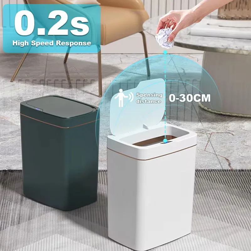 Induction trash can smart non-contact narrow 15L automatic bagging electronic trash can for bathroom