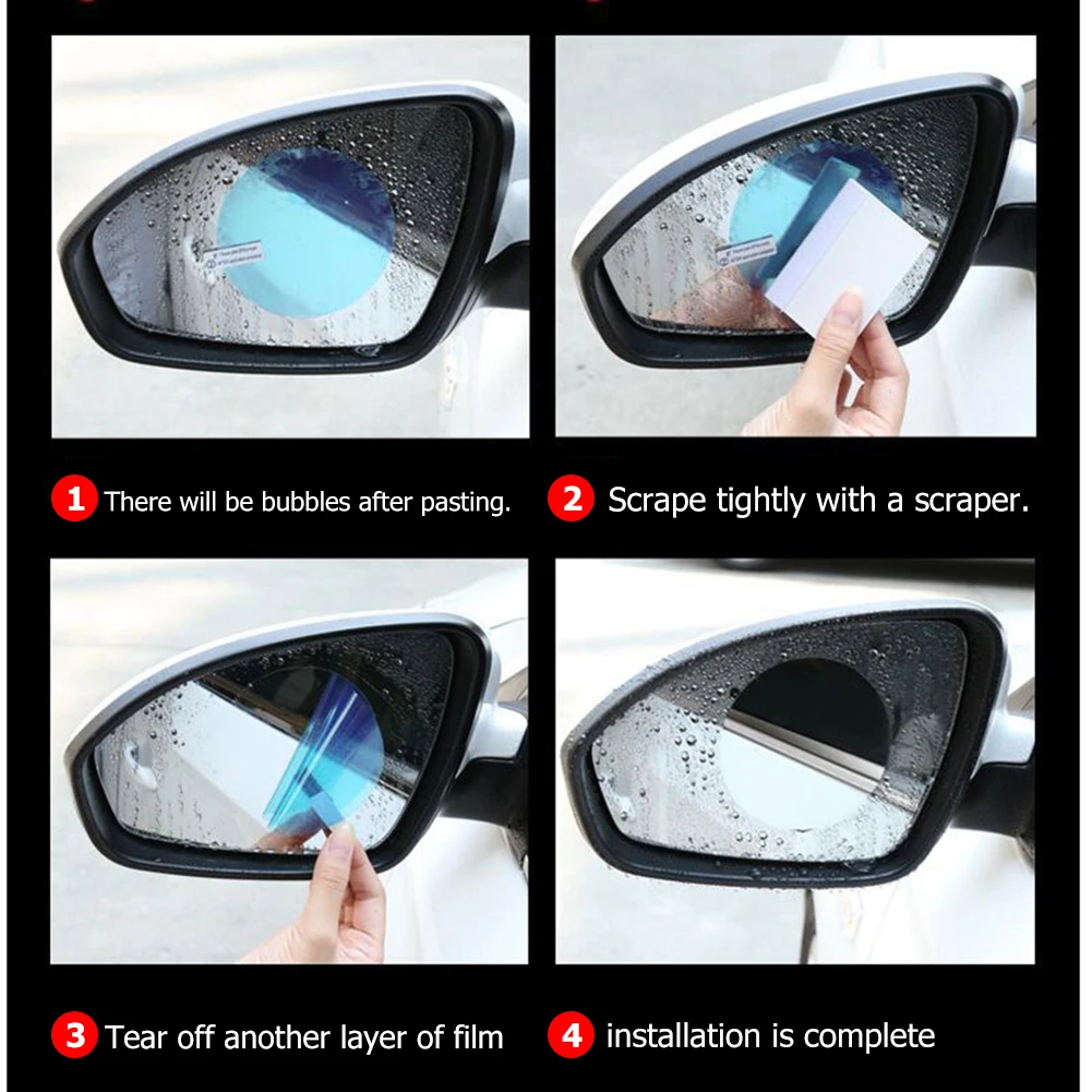 4pcs Rainproof Car Side Mirror Window Films Clear Waterproof Anti Fog Stickers