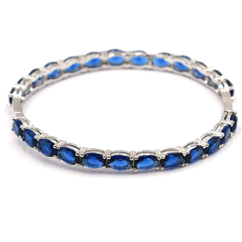 13g Customized 925 SOLID STERLING SILVER BRACELET Fancy Fire Rainbow Mystic Topaz White Sapphire Tanzanite Ladies Engagement 8.5