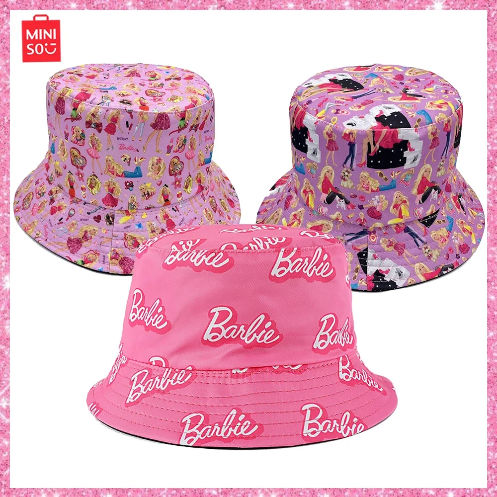 

Pot Adult Hats Sunshade Hat And Casual Pink Cute MINISO Figures Fisherman Protection Fashion Hat Hat NewBarbie Sun Printed Women