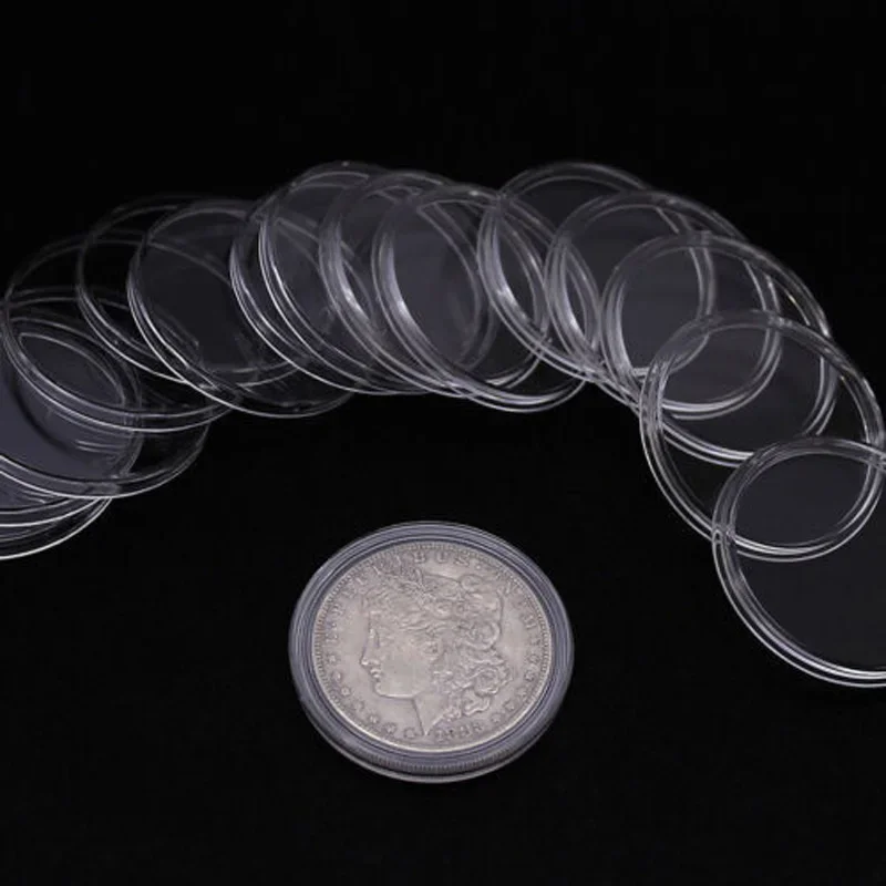 100Pcs 33mm Transparency Round Plastic Coin Holders Capsules Container Storage Case Box Coins Collection High Quality Durable 6