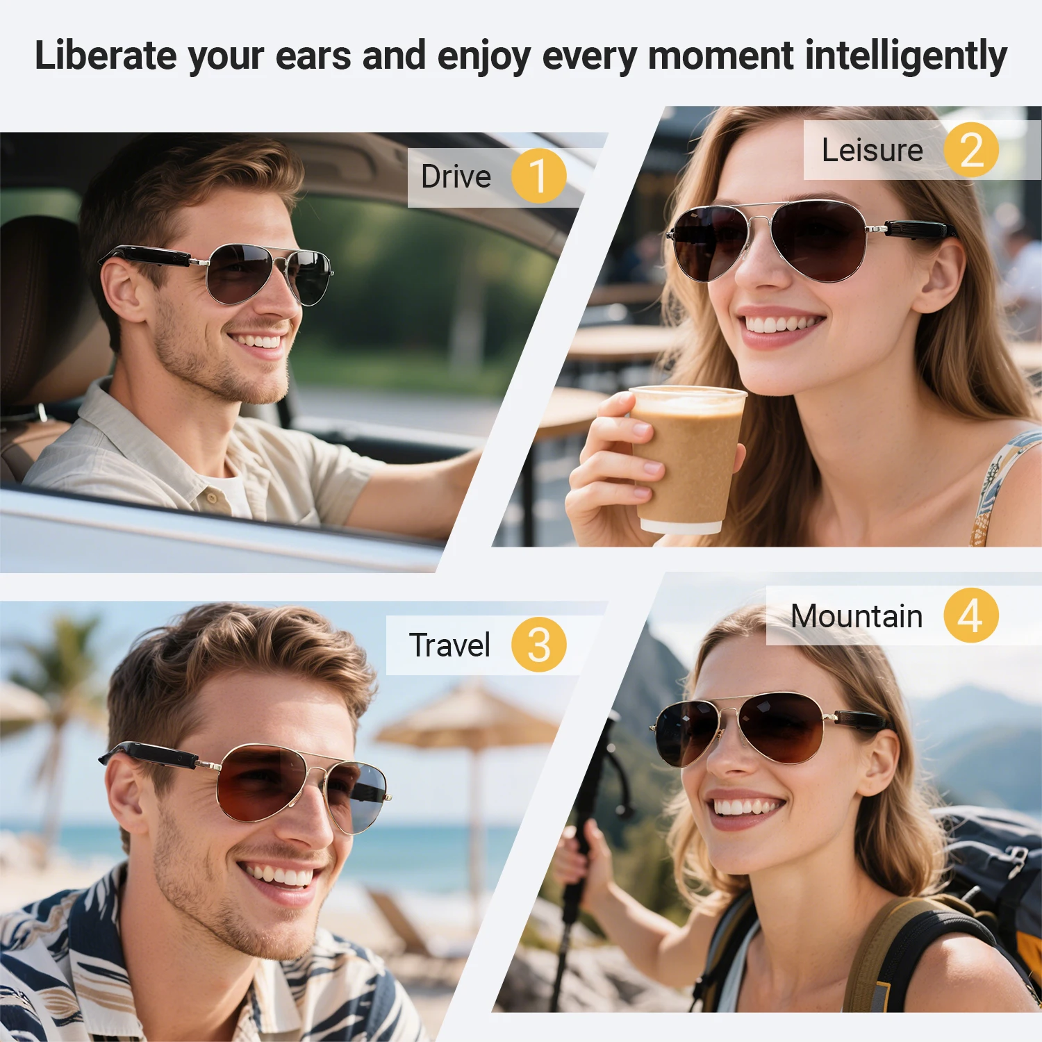 Cool AI Smart Glasses Occhiali da sole Bt stile Steampunk avanzato con display Pilot Smart Glasses Traduzione Oro Nero - immagine 3