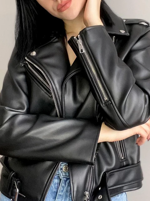 Ly Varey Lin Floral Print Embroidery Faux Soft Leather Jacket Women Pu  Motorcycle Coat Female Black Punk Zipper Rivet Outerwear