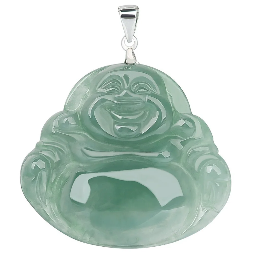 

Natural Grade A Jade Jadeite 925 Sterling Silver Lucky Smooth Buddha Pendant O Link Chain Necklace