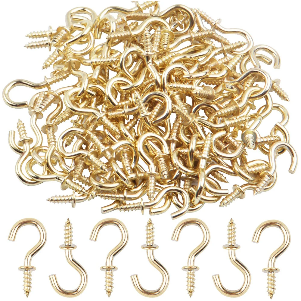 

Mini Ceiling Screw Hooks 100 Pieces 1/2 Inch Brass Cup Hooks Small Screw Eye Pins Hooks for Hanging Plants Mug Arts Decorations