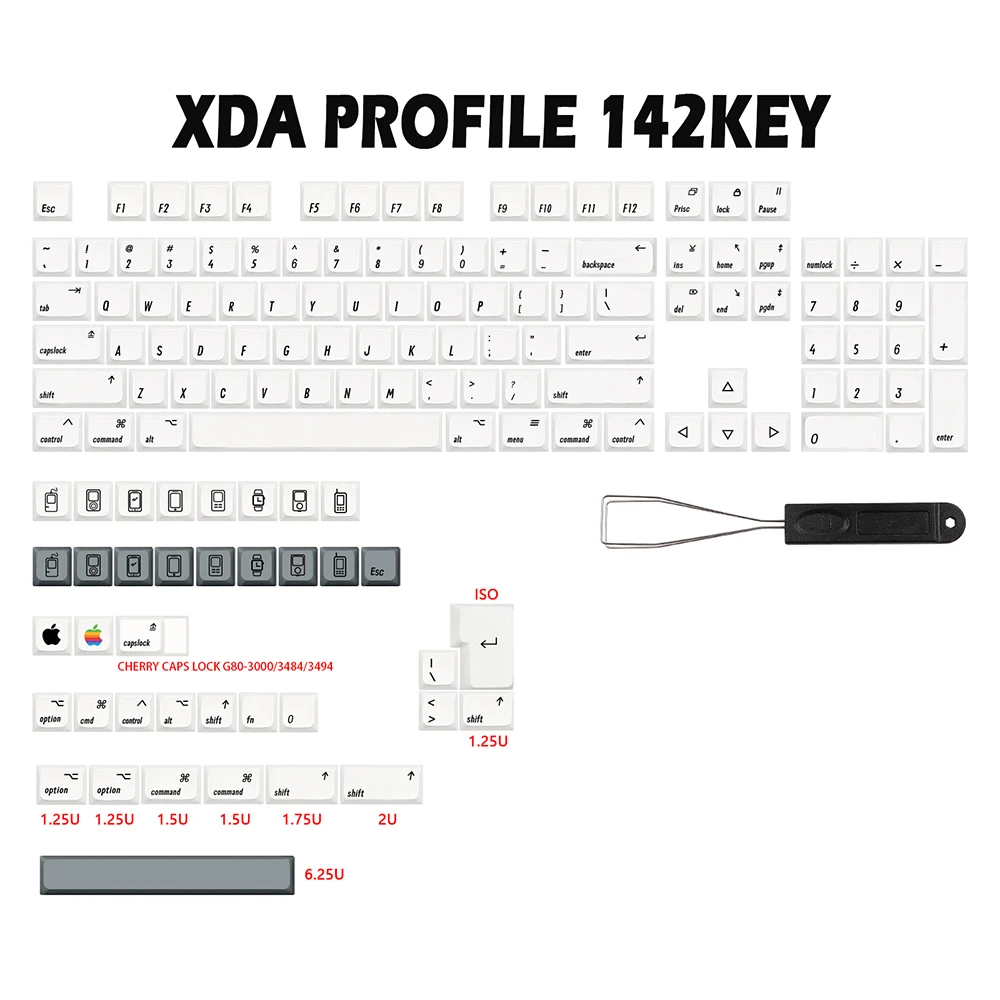 

Колпачки для клавиш XDA Profile PBT, 142 клавиш/комплект для Apple MAC, ISO Cherry MX, японские белые колпачки для клавиш «сделай сам», механическая клавиатура на заказ