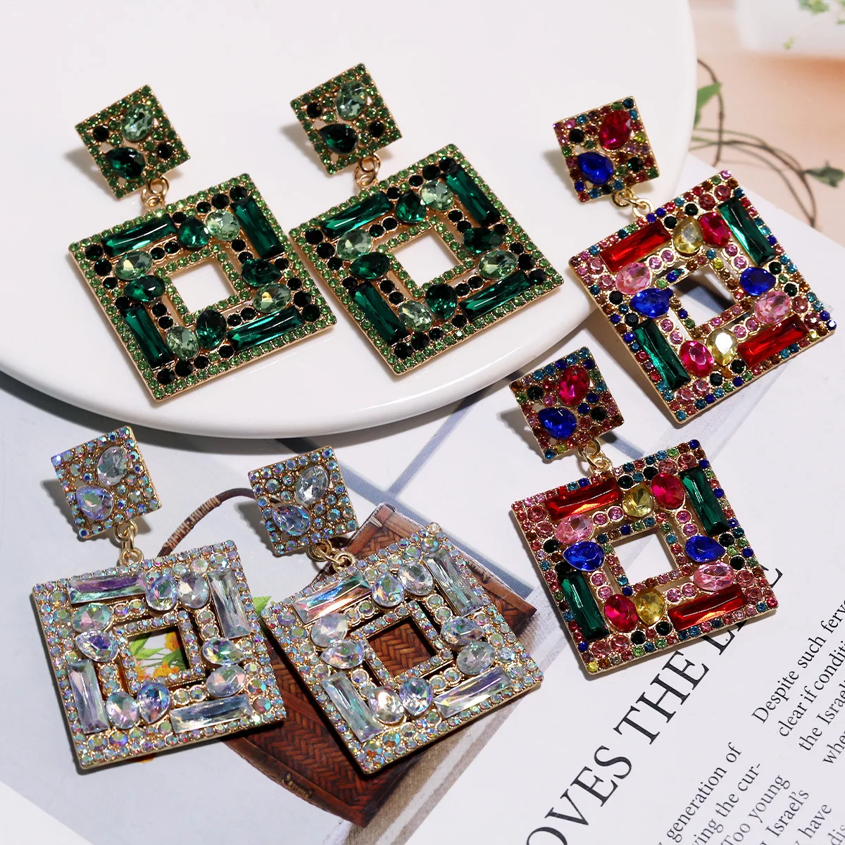Colorful Three-dimensional Geometric Crystal Female Sweet Earrings