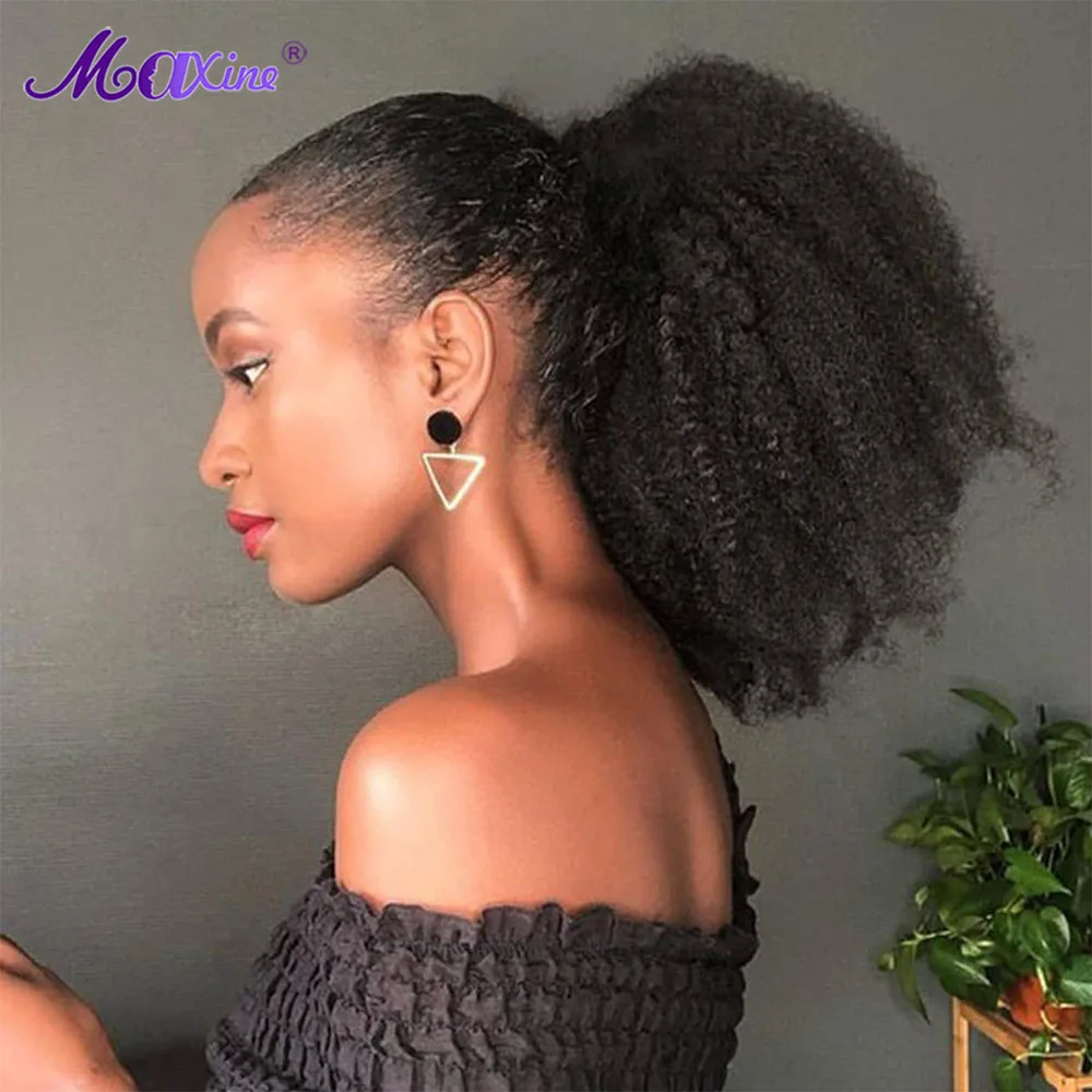 Mogolian Afro Kinky Curly Drawstring Ponytail Remy Human Hair Extensions 10-24inch Long Kinky Clip In Ponytail Extension human hair extensions
