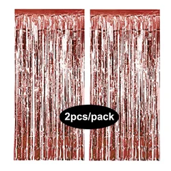 Glamorous Multi-Color Foil Fringe Curtain Set for Party Backdrop Decorations (Rose Gold)