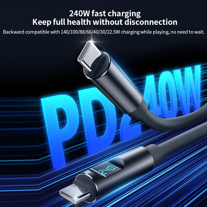 รูปสินค้า สายชาร์จ Type-C 240W พร้อมจอพลังงาน สำหรับ iPhone 15/16/17 Samsung Huawei